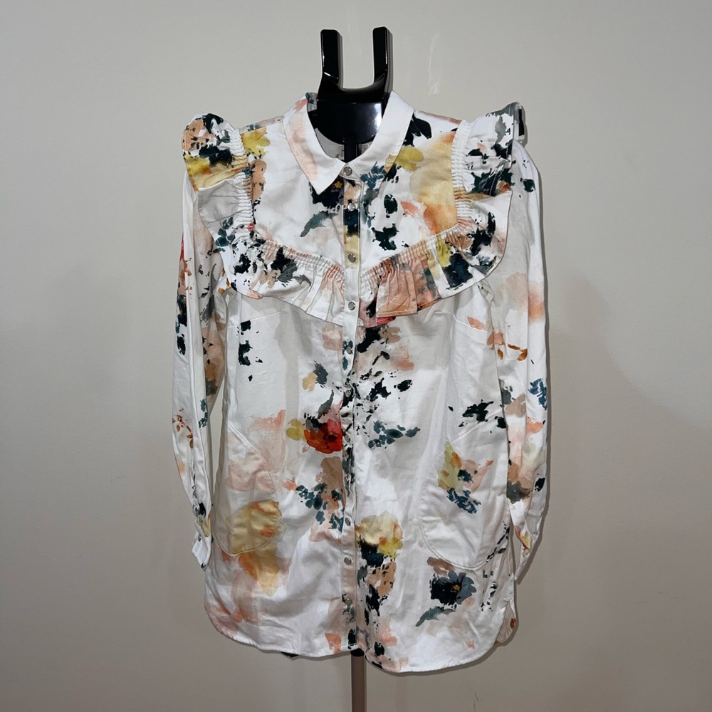Pilcro Floral Ruffle Denim Dress - Picture 3 of 4
